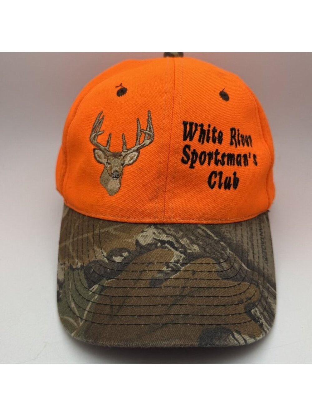 DG White River Sportsman's Club Baseball Cap Hat Hunter Orange Camo Deer OSFM